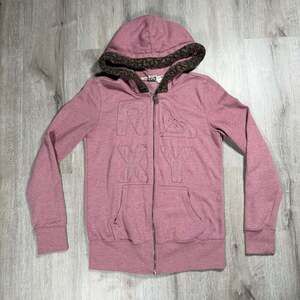 Roxy Women's Dusty Pink Zip-Up Hoodie with Fur-Lined Hood Large